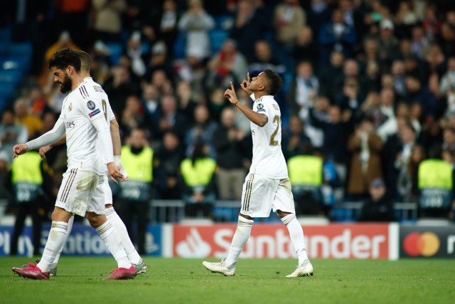 Rodrygo, player of Real Madrid from Brazil, celebrates a goal during the UEFA Champions League football match played between Real Madrid and Galatasaray at Santiago Bernabeu stadium on November 06, 2019, in Madrid, Spain.