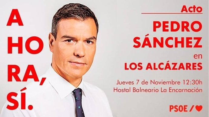 El presidente del Gobierno y líder del PSOE, Pedro Sánchez, visitará este jueves la Región de Murcia, donde ofrecerá un mitin. Concretamente
