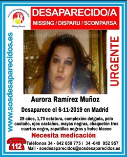 Imagen del cartel de la mujer desaparecida en Madrid.