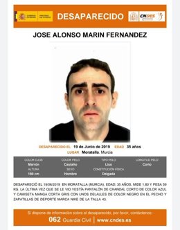 Imagen del desaparecido divulgada por la Delegación del Gobierno