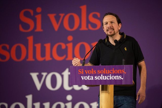 El Secretario General de Unidas Podemos, Pablo Iglesias,  durante el acto central de los comuns en Barcelona (España), a miércoles 6 de noviembre de 2019.