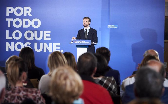 El presidente del PP y candidato a la Presidencia del Gobierno, Pablo  durante su intervención en el acto del PP en el Hotel Santemar, en Santander, Cantabria (España), a 5 de noviembre de 2019.