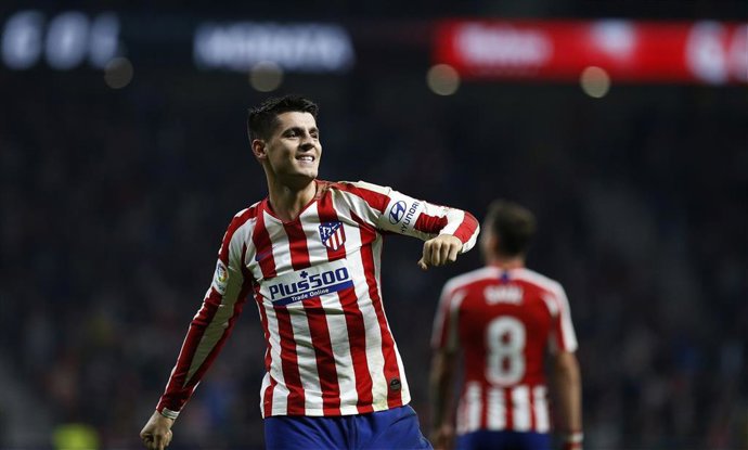 Alvaro Morata celebra un gol en el Wanda Metropolitano
