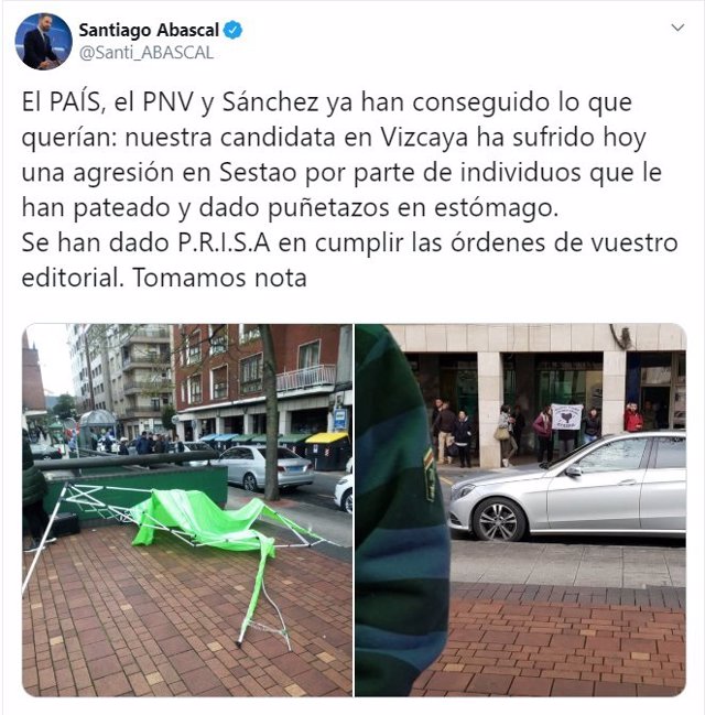 Tweet del presidente de Vox, Santiago Abascal