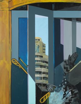 Cuadro del Museo de Arte Contemporáneo de María Luisa Sanz, 'Puerta giratoria grises (Gran Vía)'.