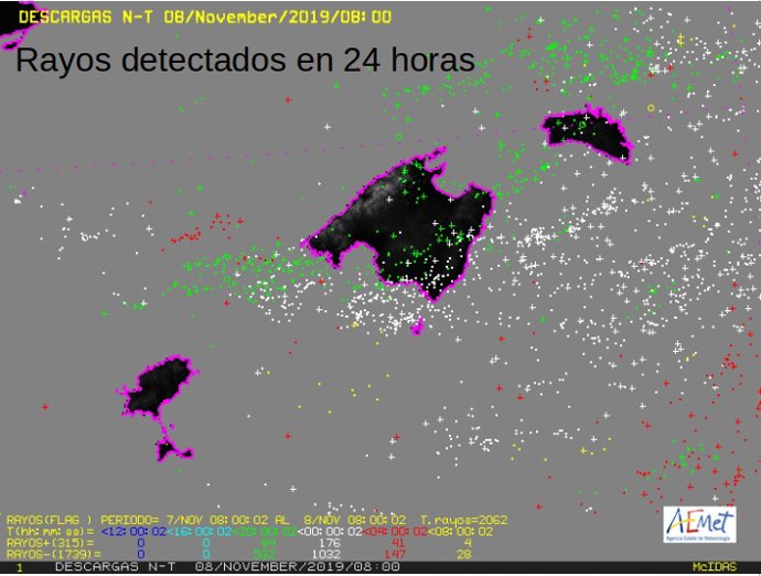 Llamps detectats aquesta nit a Balears.