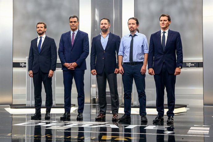 Pedro Sánchez, Pablo Casado, Pablo Iglesias, Albert Rivera i Santiago Abascal.