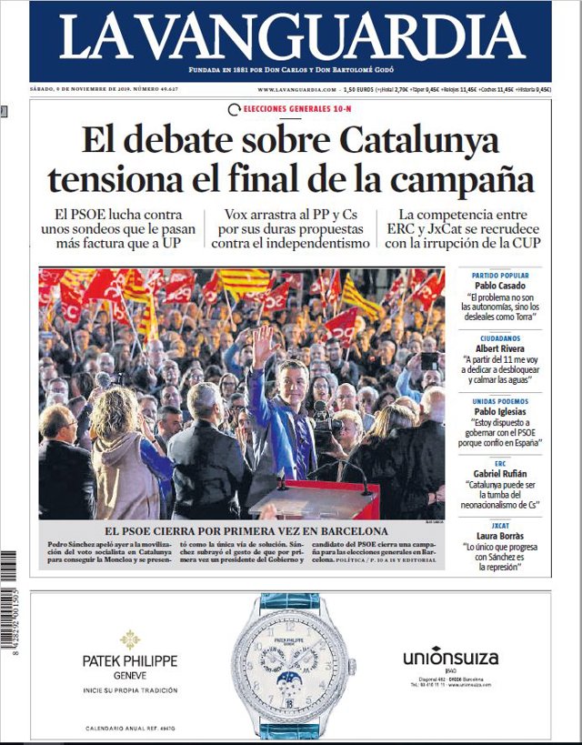 Las portadas de los periódicos del 9 de noviembre de 2019 La CUP se moviliza contra el Rey Noticias Política