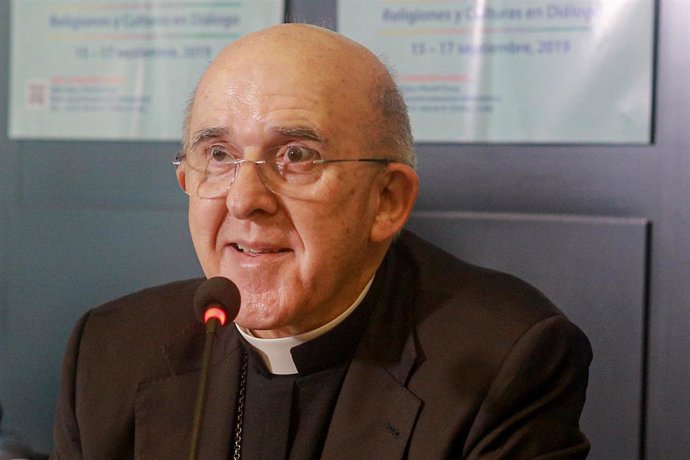 El cardenal arzobispo de Madrid, Carlos Osoro, durante la presentación del Encuentro Internacional de Oración por la Paz 2019 organizado por el Arzobispado de Madrid y la Comunidad de Sant Egidio, en Madrid (España), a 13 de septiembre de 2019.