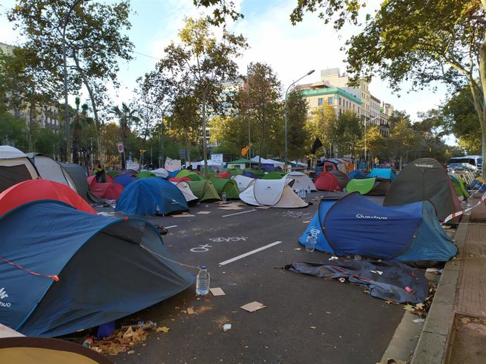 Un centenar de tendes de campanya segueixen en l'acampada de plaa Universitat el dissabte 9 de novembre, coincidint amb la jornada de reflexió.