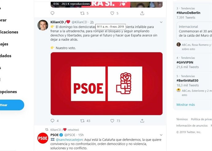 EL PP MUESTRA LA CAPTURA DE UNO DE LOS TUITS EMITIDO HOY POR EL SOCIALISTA KILIAN CRUZ DUNNE