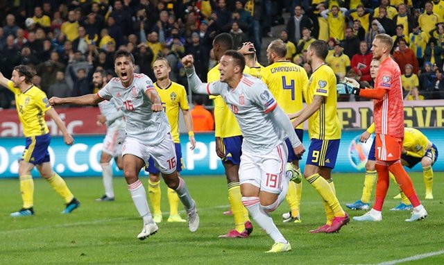 Rodrigo Moreno celebra el gol que mete a España en la Euro 2020