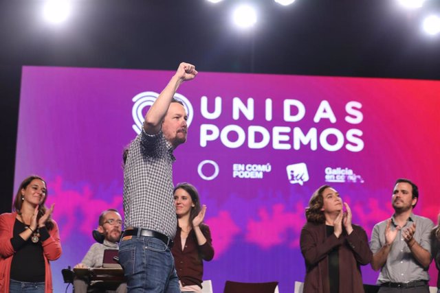 El candidato a la Presidencia del Gobierno por Unidas Podemos, Pablo Iglesias durante un mitin de fin de campaña del partido en la Feria de Madrid (IFEMA), en Madrid, a 8 de noviembre de 2019.