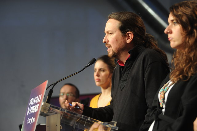 El candidato a la Presidencia del Gobierno por Unidas Podemos, Pablo Iglesias durante su intervención en la noche electoral del 10N, en el Espacio Harley de Madrid (España), donde Unidas Podemos sigue los resultados del escrutinio, a 10 de noviembre de 2019.