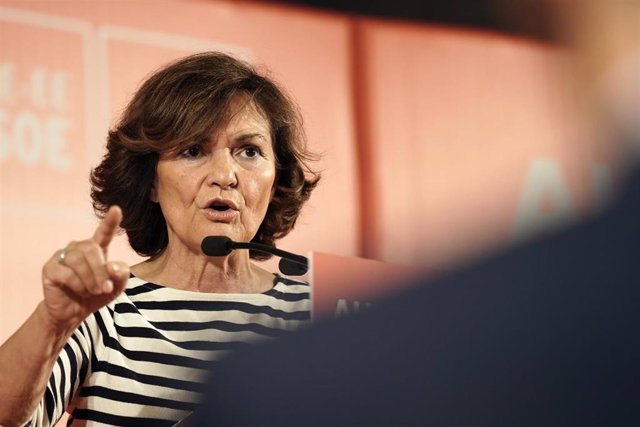 La vicepresidenta del Gobierno en funciones, Carmen Calvo, interviene en un acto político en Bilbao (España), a miércoles 6 de noviembre de 2019.
