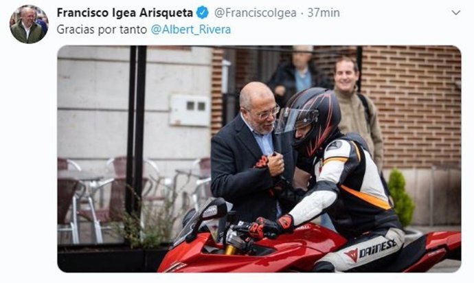 Captura de pantalla del tuit de Francisco Igea.