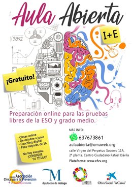 Cartel de Aula Abierta programa de la Noria de Diputación y ACP para jóvenes que no han terminado la ESO