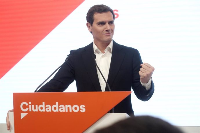 El presidente de Ciudadanos, Albert Rivera, en la comparecencia en la que anunció su dimisión.