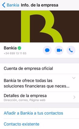 Cuenta de Bankia en Whatsapp.