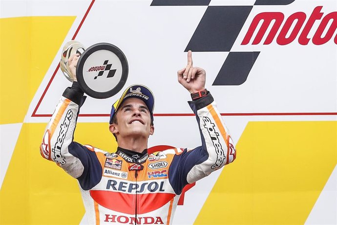 El piloto de MotoGP Marc Márquez (Repsol Honda) tras su victoria en el GP de Malasia 2019