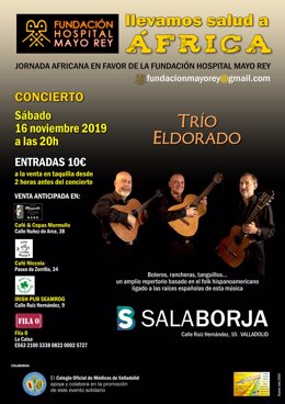 Cartel del concierto a benficio de Camerún en Valladolid con el trío El Dorado.