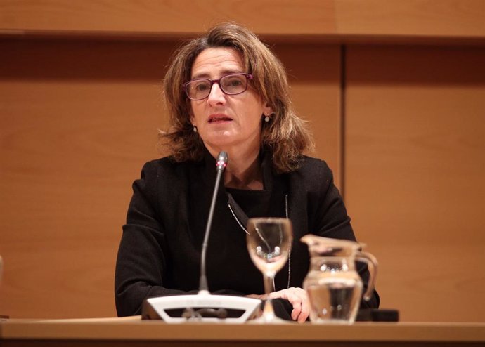 La ministra de Transición Ecológica en funciones, Teresa Ribera, durante su intervención en la rueda de prensa sobre los preparativos de la cumbre del clima (COP25) que tendrá lugar en la capital española, en Madrid (España), a 12 de noviembre de 2019.