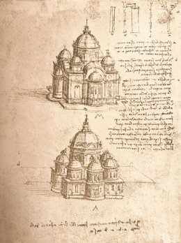 Drawing of churches, c1472-c1519 (1883). From The Literary Works of Leonardo Da Vinci, Vol. II by Jean Paul Richter, PH. DR. [Sampson Low, Marston, Searle & Rivington, London, 1883].