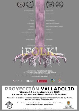 Cartel anunciador de la proyección '¡Folk! Una mirada a la música tradicional' en el Centro Cívico José María Luelmo.