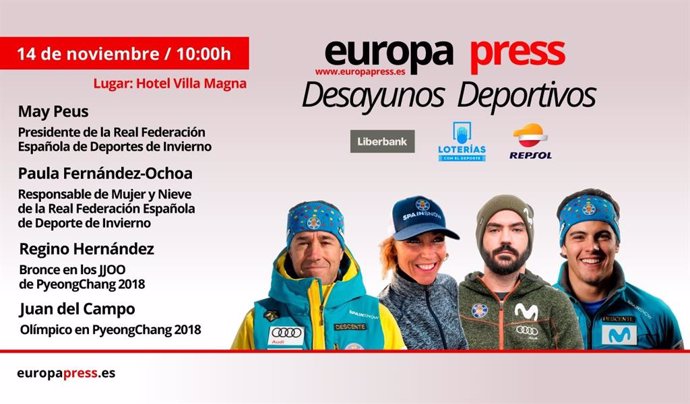 May Peus, Paula Fernández-Ochoa, Regino Hernández y Juan del Campo participarán en los 'Desayunos Deportivos' de Europa Press