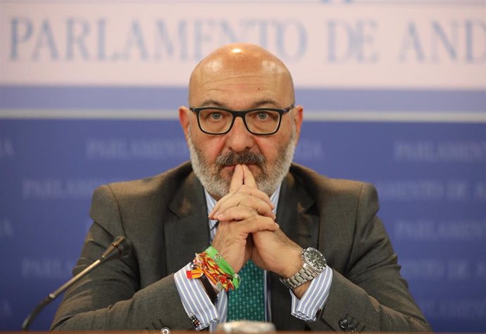 El portavoz parlamentario de Vox en Andalucía, Alejandro Hernández, en rueda de prensa.