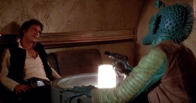 Han Solo y Greedo en Star Wars: Una nueva esperanza a