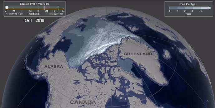 Lo que resta de hielo grueso en el Ártico