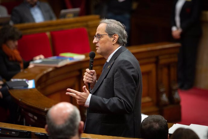 El president de la Generalitat de Catalunya, Quim Torra, durant la seva intervenció en una sessió plenria del Parlament.