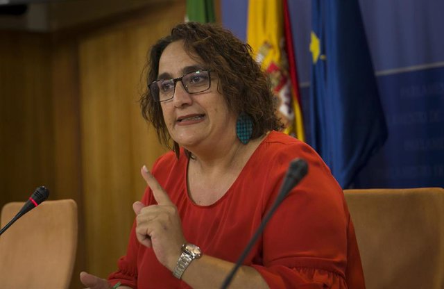 Rueda de Prensa de la portavoz adjunta del Grupo Parlamentario Adelante Andalucía, Ángela Aguilera. Foto de archivo