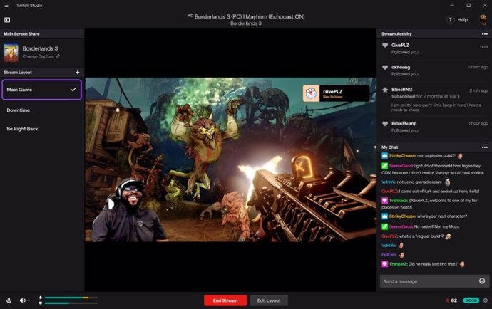 Interfaz de Twitch Studio
