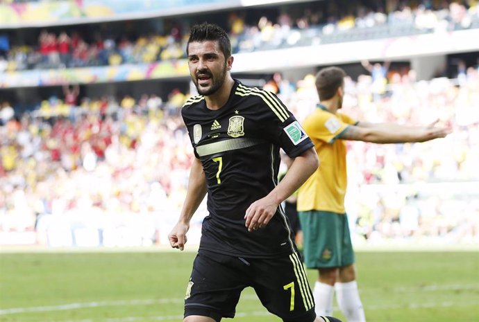 David Villa celebra un gol en el Mundial de Brasil 2014.