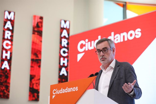 El secretario general de Ciudadanos, José Manuel Villegas, en rueda de prensa en la sede del partido.