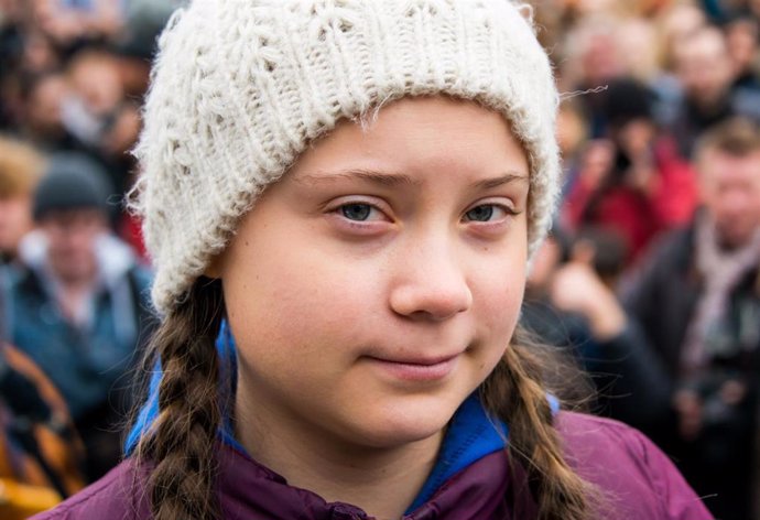 FILED - 01 March 2019, Hamburg: Greta Thunberg, climate activist, stands before a rally on the Rathausmarkt in front of the Rathaus. Swedish teen climate activistGreta Thunberg, currently in Los Angeles, says she needs help to travel to Madrid, Spain -