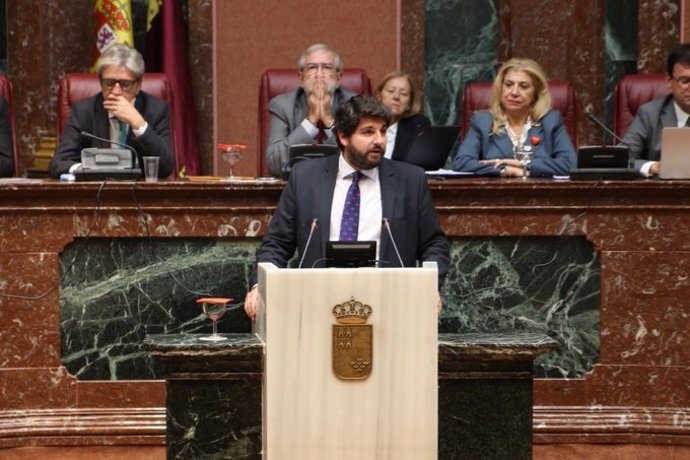 Fernando López Miras, durante su intervención en la Asamblea Regional