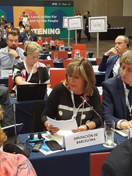 La presidenta de la Diputación de Barcelona, Núria Marín, en el buró ejecutivo de la CGLU celebrado en Durban (Sudáfrica)