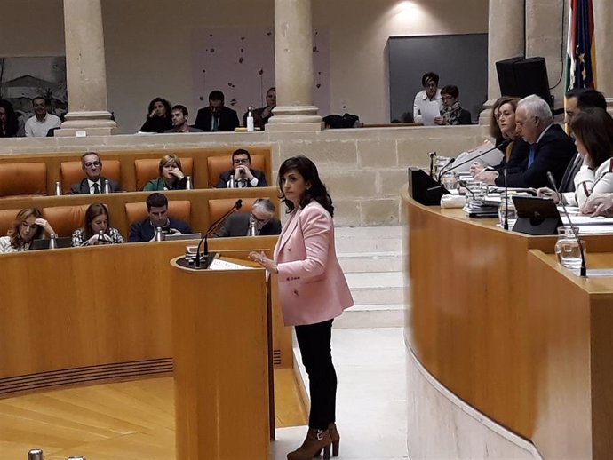 La presidenta del Gobierno, Concha Andreu, en un pleno del Parlamento