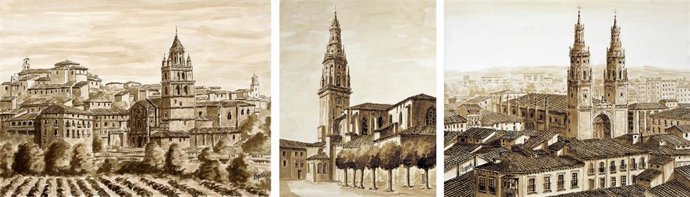 Las obras cedidas a la Diócesis por el pintor riojano Taquio Uzqueda representan a las catedrales de Calahorra y Santo Domingo, y a la concatedral de La Redonda de Logroño.