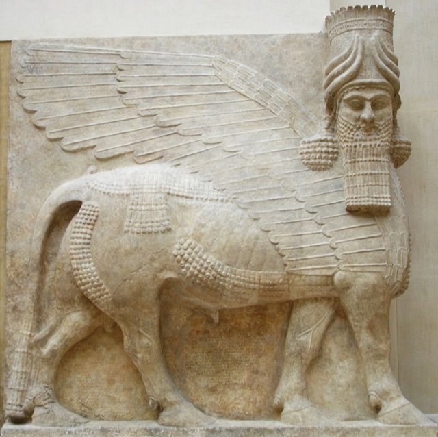 Un lamassu asirio, del palacio de Sargon en Dur-Sharrukin.