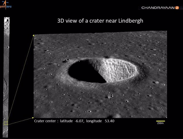 Cráter lunar observado por la misión india Chandrayaan 2