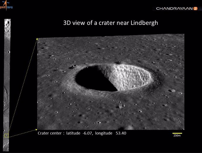 Nuevas imágenes lunares 3D del orbitador Chandrayaan-2 
