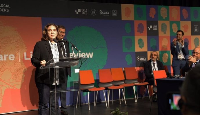 La alcaldesa de Barcelona, Ada Colau, durante la Asamblea General de clausura en el congreso mundial de Ciudades y Gobiernos Locales Unidos (CGLU)