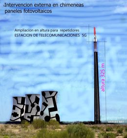 Propuesta de interveción del artista Miguel Ángel Arrudi en las torres y chimenea de la Central Térmica de Andorra (Teruel).