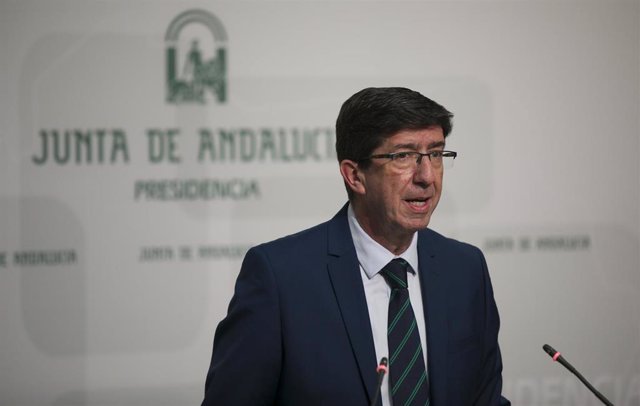 El vicepresidente de la Junta de Andalucía, Juan Marín, en una rueda de prensa tras un Consejo de Gobierno (Foto de archivo).