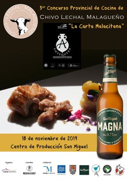 Cartel del III Concurso Provincial La Carta Malacitana de Cocina con Chivo Lechal.