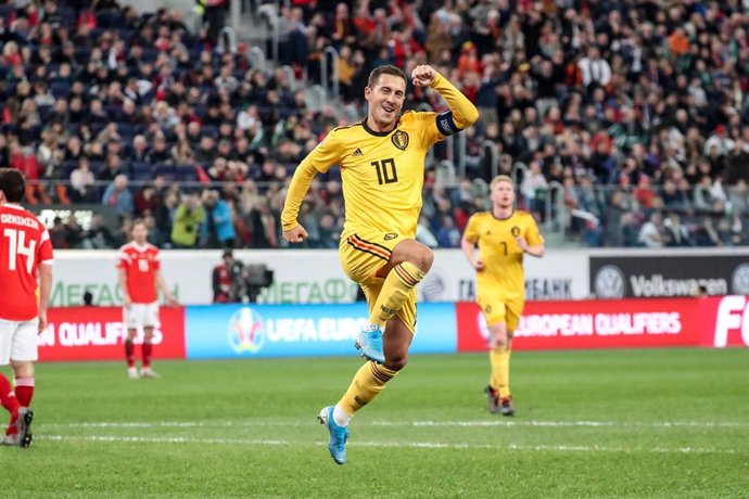 Eden Hazard celebra un gol con la selección de Bélgica.